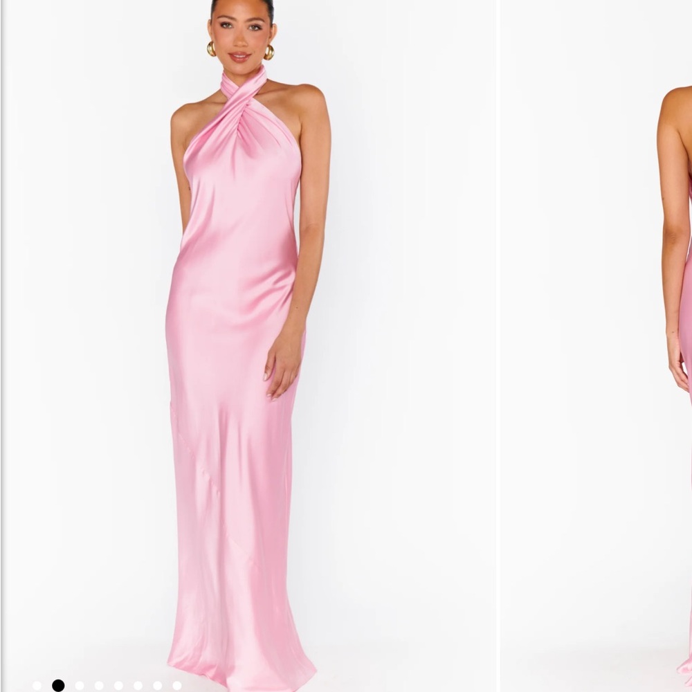 Show Me Your MuMu light Pink luxe Satin jasmine halter Maxi Dress